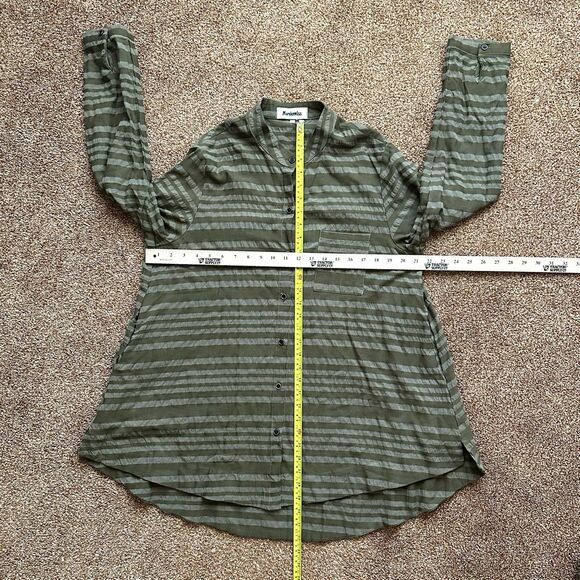 Mordenmiss Tunic Top Lg Green Striped Button Up Long Line Lagen - Picture 6 of 6